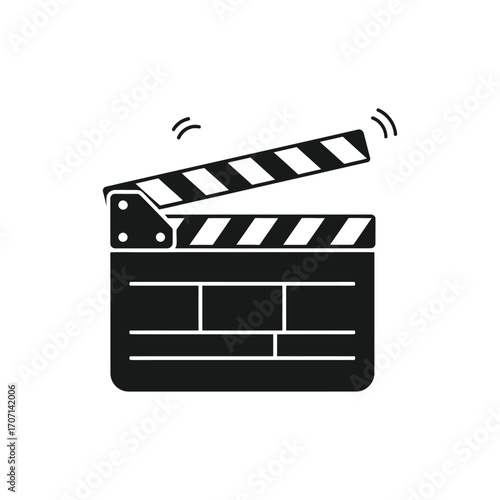 Clapperboard icon isolated on white background vector illustration of a movie slate for filmmaking, film production, and cinema industry in black and white
