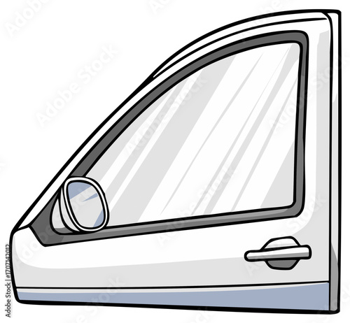 Isolated white car door with handle and side view mirror cartoon vector illustration