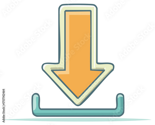 Cartoon Arrow Pointing Down with Base Download Icon