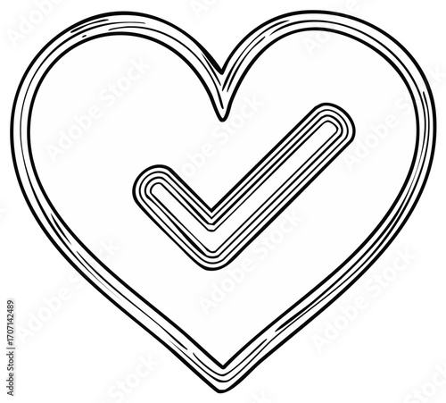 Heart with a check mark symbol inside, symbolizing acceptance, approval, or correct choice.