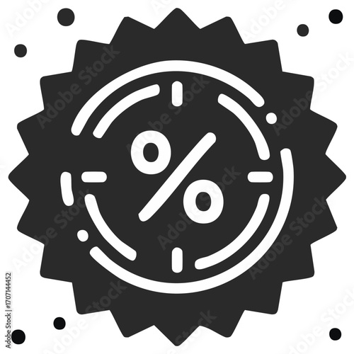 Graphic representation of a percentage symbol within a starburst badge indicating a discount or sale