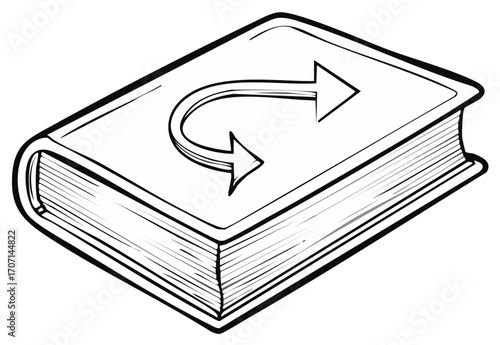 Textbook with Return Arrow Symbolizing Review Revision or Information Exchange