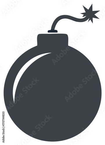 Simple silhouette of a round cartoon bomb with a burning fuse