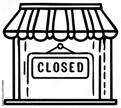 Line art drawing of a closed shop with a sign.