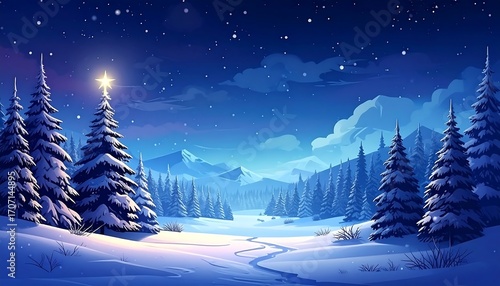 Wallpaper Mural Snowy winter forest at night Torontodigital.ca