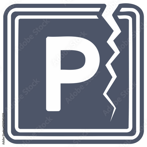 Cracked Parking Sign Icon Represents Faults and Parking Restrictions