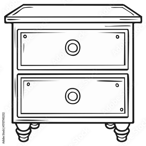Classic Outline of a Two-Drawer Nightstand with Round Knobs and Ornate Legs