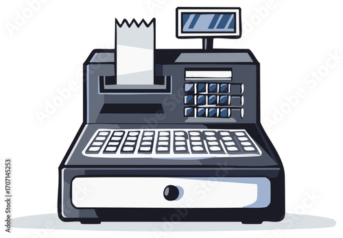 Classic Cash Register with Printed Receipt and Display Screen for Retail Business