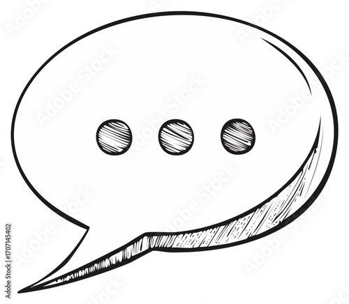 Speech bubble with ellipsis dots hand drawn sketch illustration