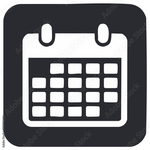 Dark square calendar app icon symbolizing schedule planning appointments and important dates