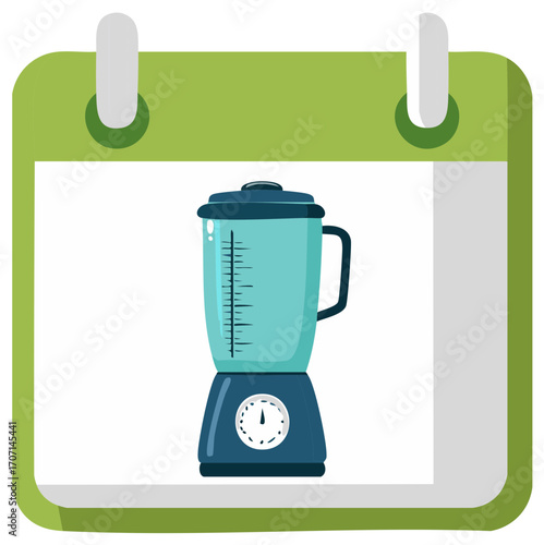Kitchen blender on calendar representing healthy meal preparation and planning schedule