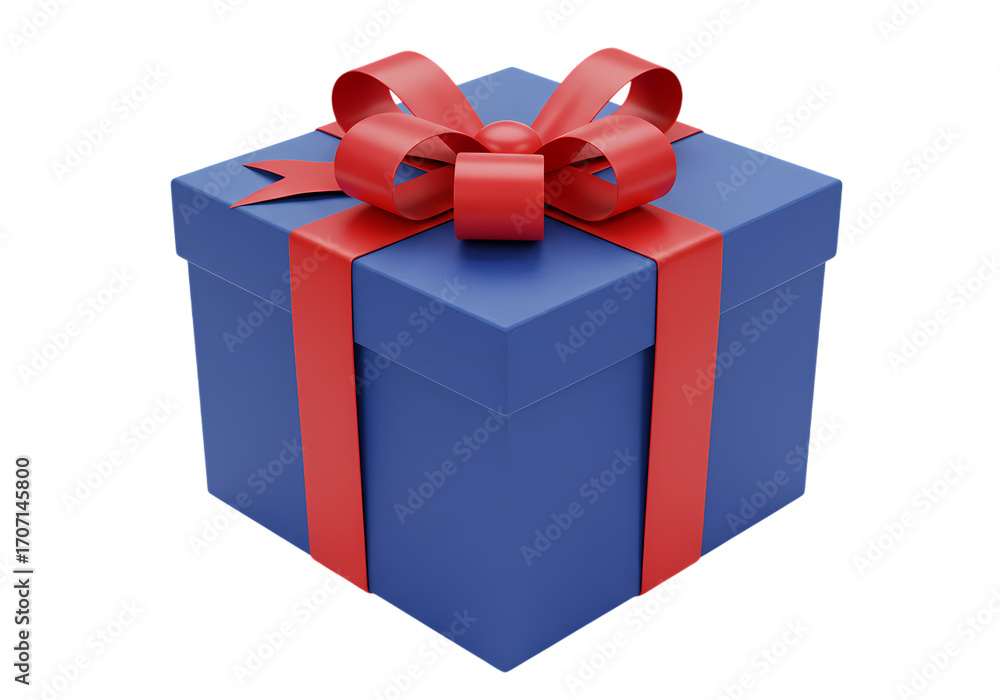 Obraz premium Blue Gift Box with Red Ribbon: A Perfect Present