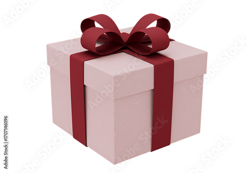 Pink Gift Box with Burgundy Ribbon: Festive Present, Celebration, Holiday Packaging, 3D Render