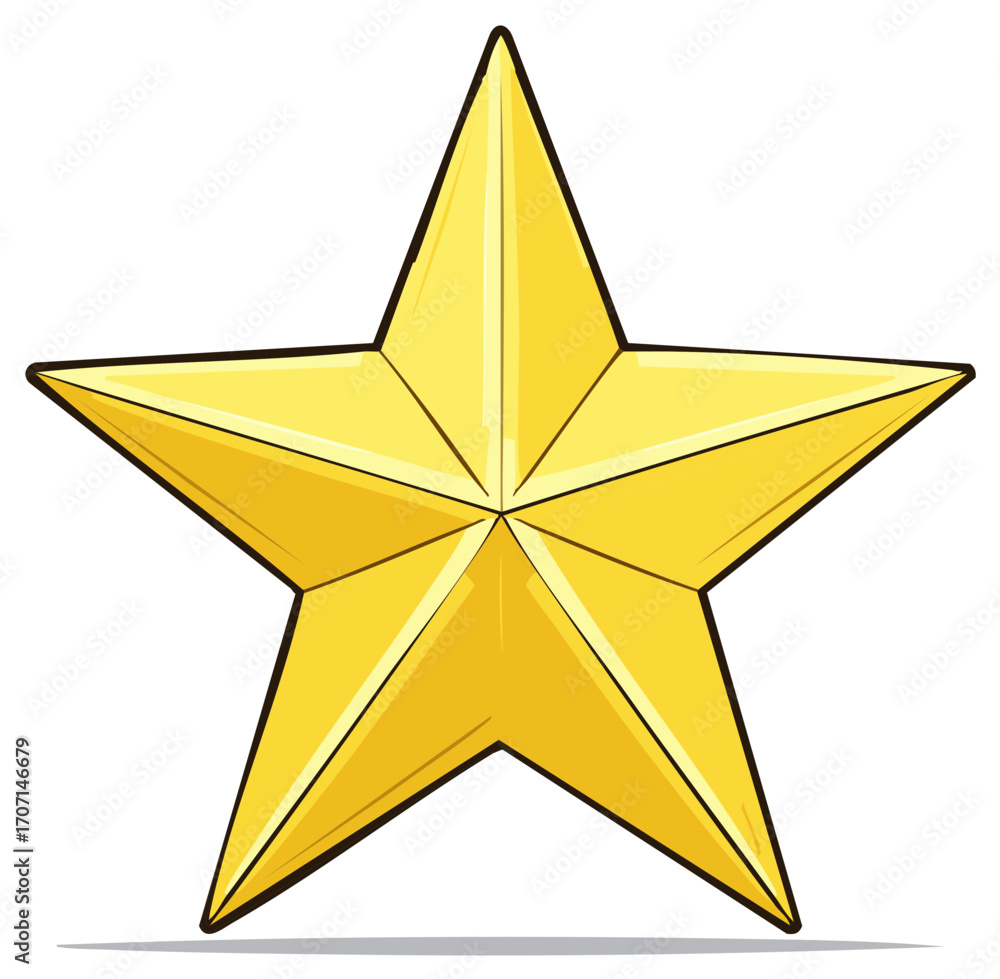 Fototapeta premium Illustration of a Shining Golden Five Pointed Star Award with Deep Black Outline