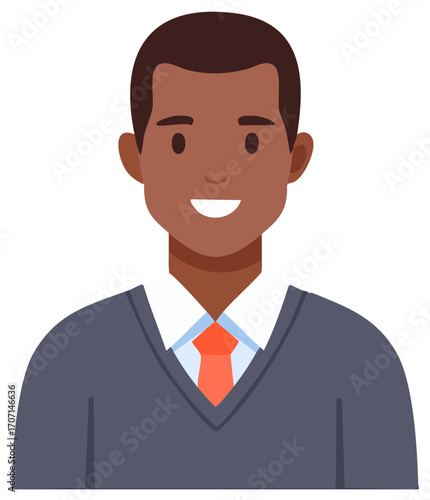 Illustration of a smiling dark-skinned man in a suit and tie