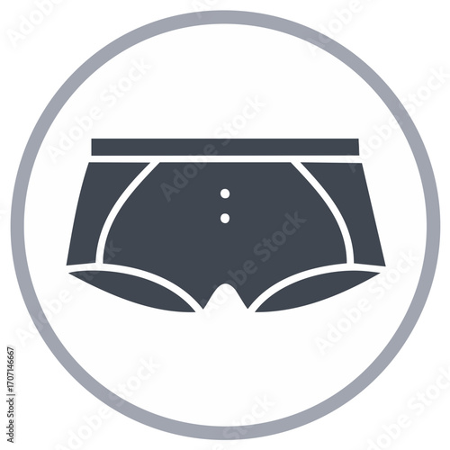 Underwear icon of comfortable men's briefs in a circle, basic wardrobe element graphic design illustration for website or app