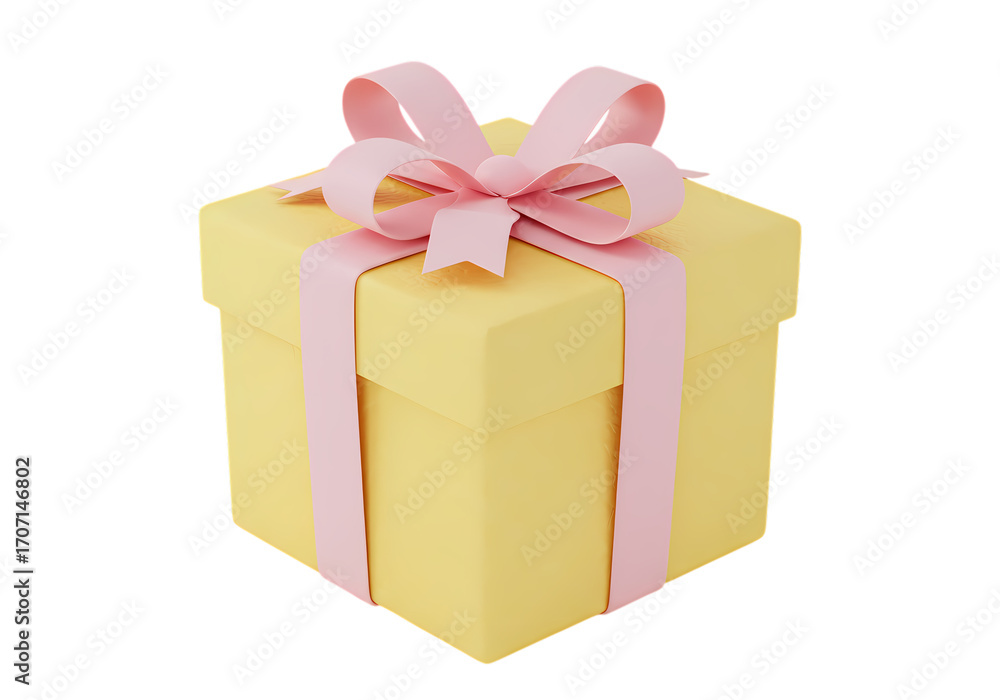 Fototapeta premium Pastel Yellow Gift Box with Pink Ribbon: A Delightful 3D Render