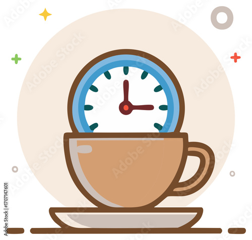 Time for a Break: Clock in a Cup, Morning Refreshment, Deadline Reminders, Coffee Break Concept