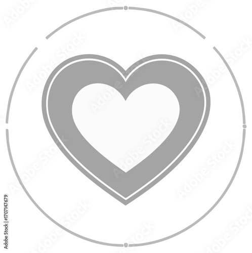 Minimalist heart symbol inside dashed circle. Isolated love icon for Valentine's Day graphics.