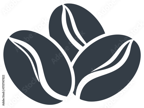 Simple graphic illustration of three dark coffee beans for drink and food concepts