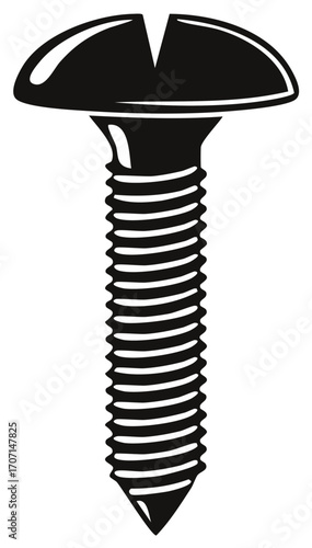 Black and white illustration of a single slot head wood screw with sharp point