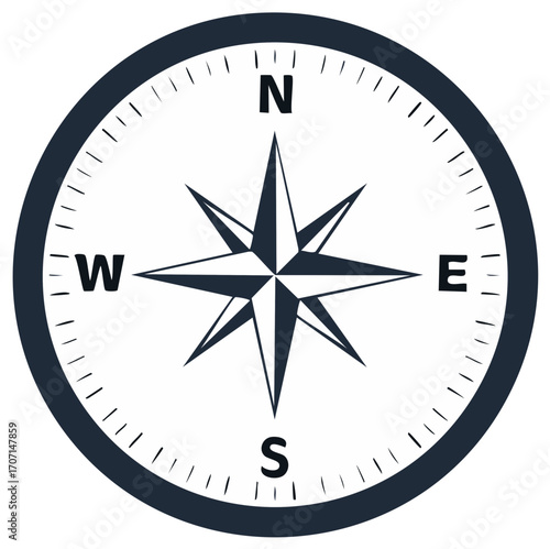 Simple Compass Rose Icon Showing Cardinal Directions North South East West
