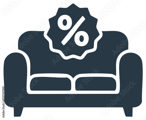Stylish sofa icon with a percentage symbol illustration representing furniture deals and discounts for furniture promotions or sale