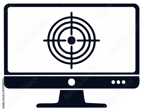 Computer Monitor with Target Icon. Software Goal Symbol. Vector Design