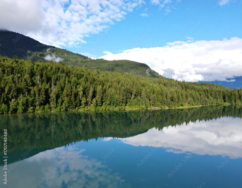 Fototapeta premium Serene lake reflecting a sky of clouds