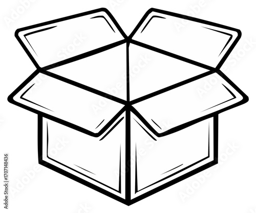 Open cardboard box with folded flaps creating a geometric shape