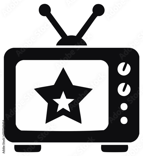 Retro television with star graphic on screen and prominent antennae