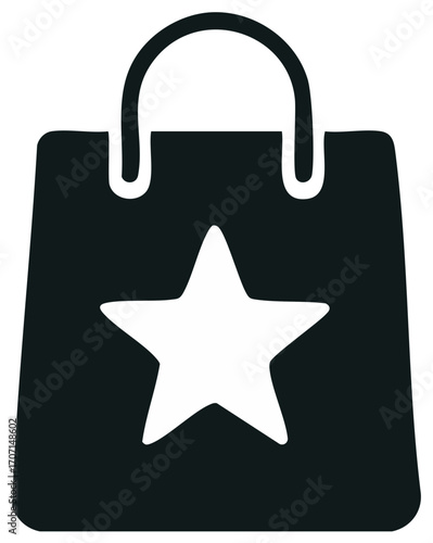 Simple Black Shopping Bag with a Star Glyph for E-commerce and Retail