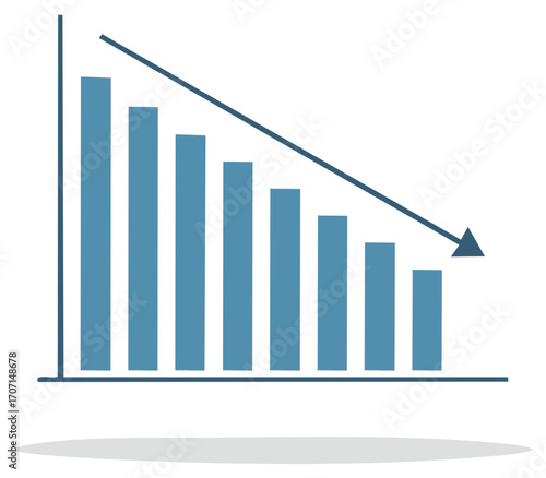 Bar chart graph shows a downward trend with a declining arrow indicating losses