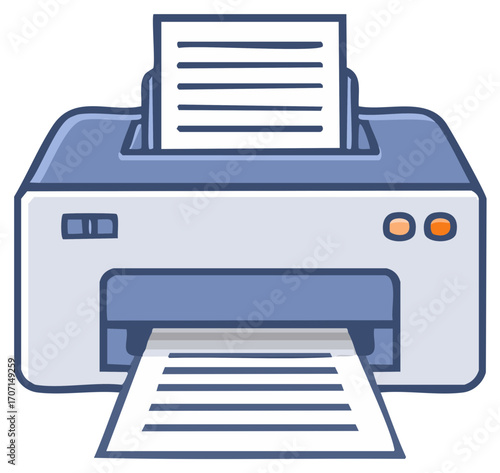 Blue printer printing documents vector illustration concept isolated on white