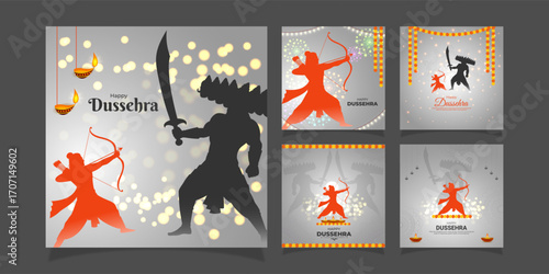 Vector illustration of Happy Dussehra social media feed template