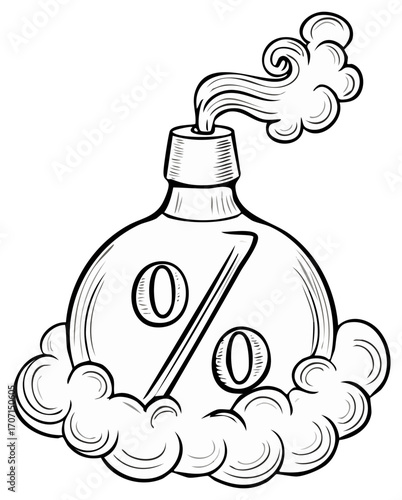 Exploding Percentage Bomb Offers a Smoking Hot Deal with Cartoon Line Art Detonation Effect