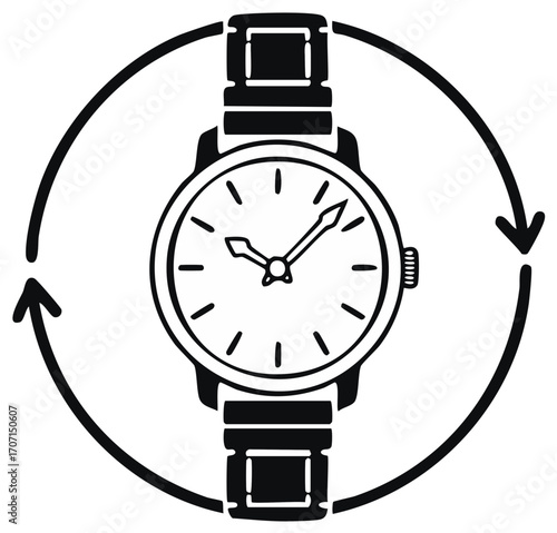 Return Policy Visual with Wristwatch and Circular Arrows for Time