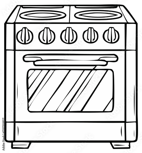 Illustration of a Range Cooker With Oven Knobs and Glass Door