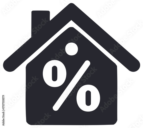 House icon with percentage symbol representing real estate finance, property investment, and mortgage rates.