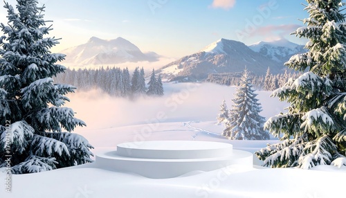Wallpaper Mural Snowy winter landscape with a white podium Torontodigital.ca