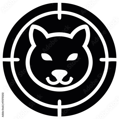 Abstract Circle Target Featuring Black Cat Head Silhouette with Crosshair Design Elements for Pet Focused Marketing