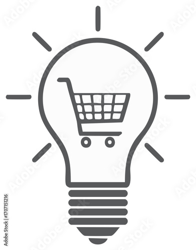 Smart Shopping Concept: A lightbulb illustration with a shopping cart inside symbolizing innovative ideas for commerce