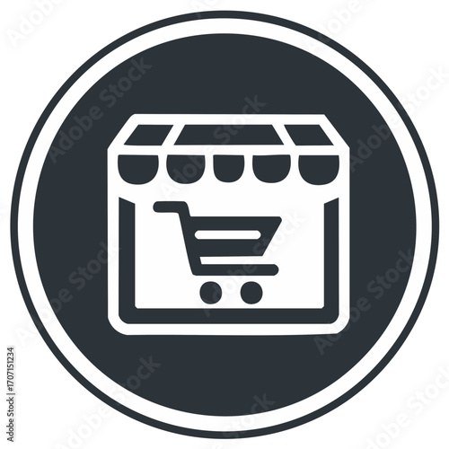 Simple online store icon with a shopping cart for ecommerce and web applications