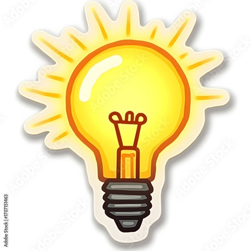 Shining light bulb illustration in vibrant comic style with rays of light, representing creativity, ideas, imagination, and innovation
