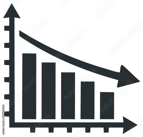 Declining Bar Graph with Arrow Showing Increase and Downward Trend