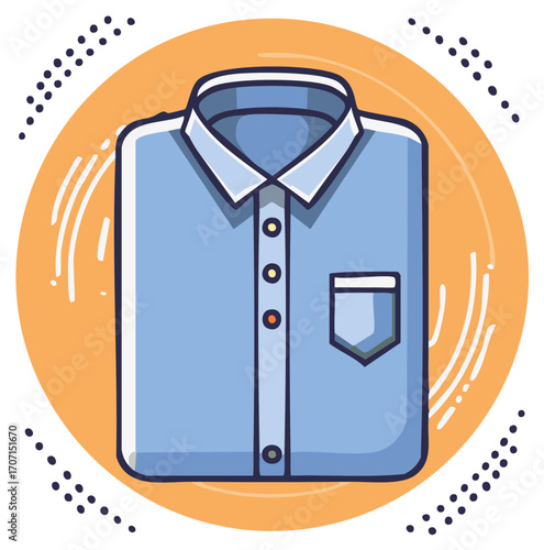 Blue folded professional shirt with collar buttons and pocket in a modern illustration style