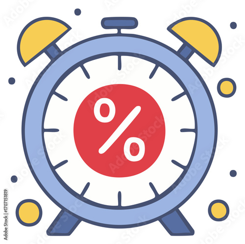 Alarm Clock with Percent Symbol on Red Circle for Sales and Discounts