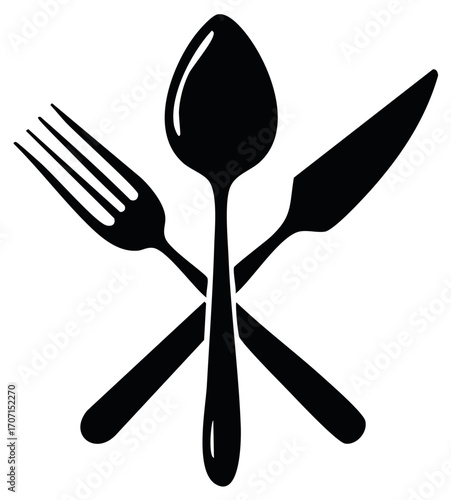 Black silverware crossing forming a stylized star for culinary use