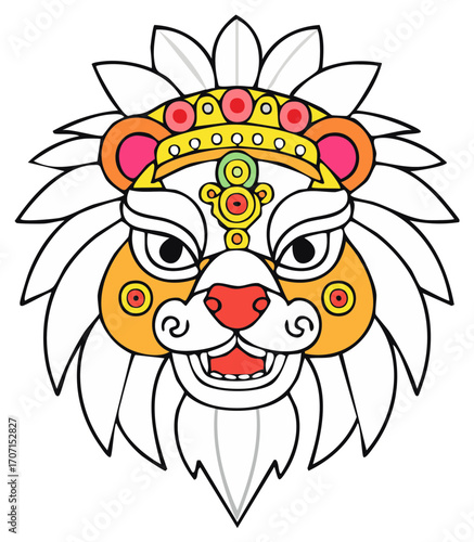Vibrant Tibetan Snow Lion Mask with Ornate Crown