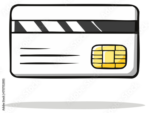 Simple cartoon illustration of a credit card with a chip and magnetic stripe